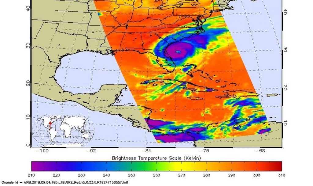 Aqua image of Dorian in IR