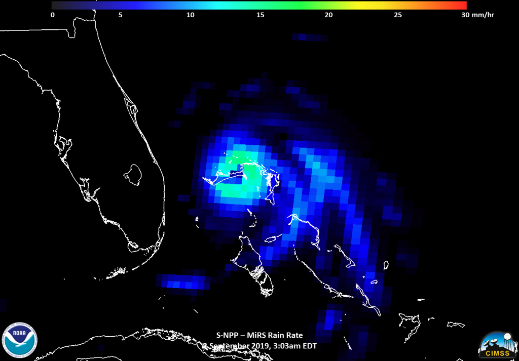 Suomi NPP image of Dorian showing rainfall rates