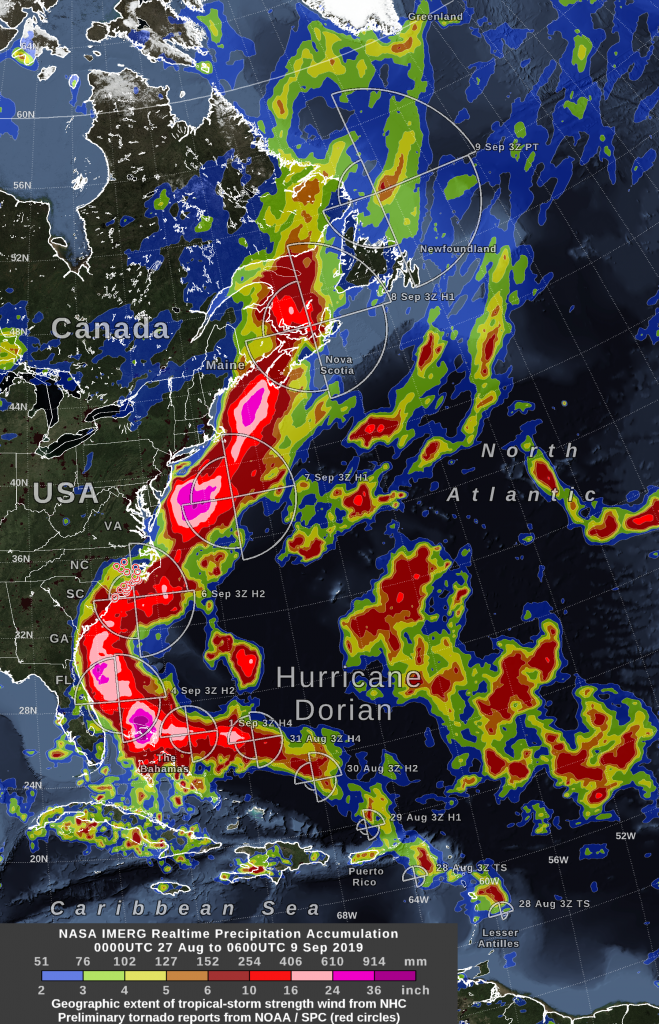 Rainfall data regarding Dorian from IMERG