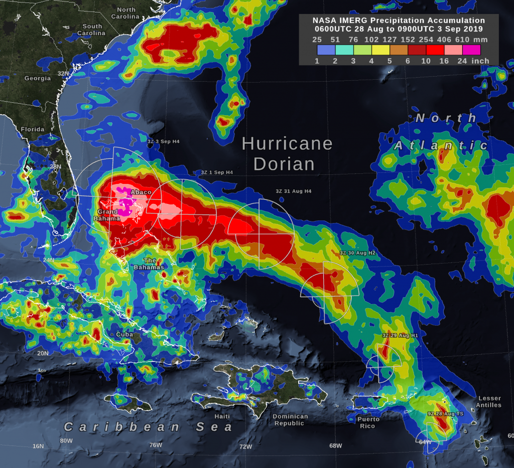 IMERG data on rainfall from Dorian