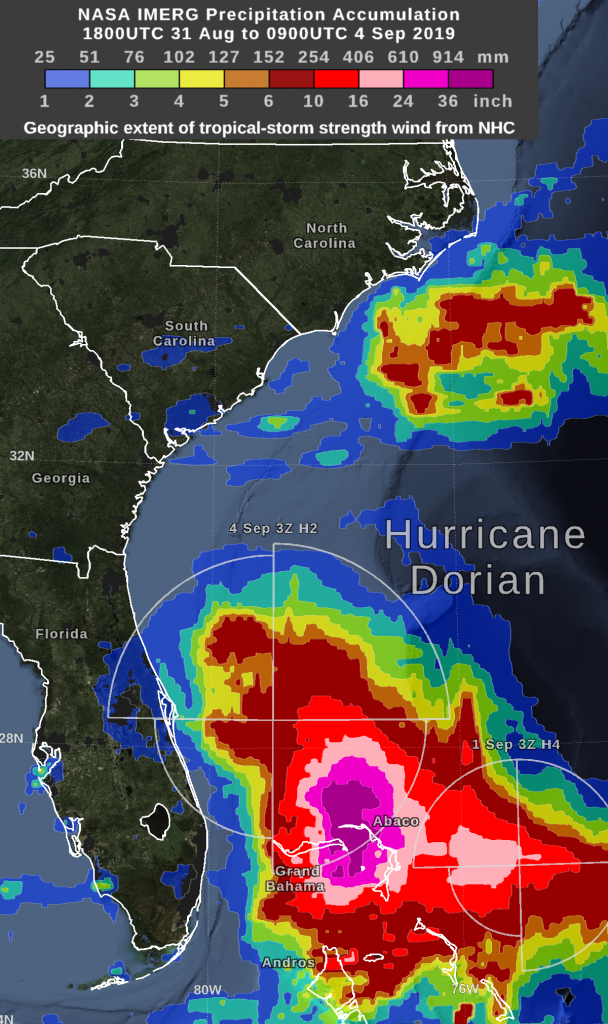 IMERG data on rainfall from Dorian