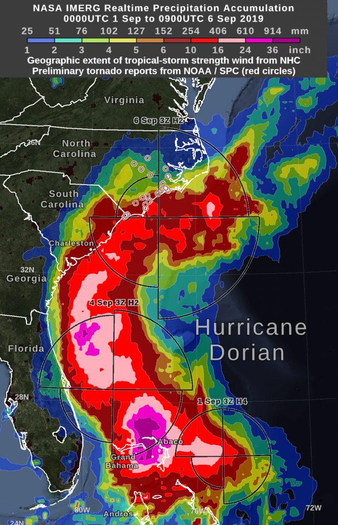 IMERG map of the rainfall from Dorian