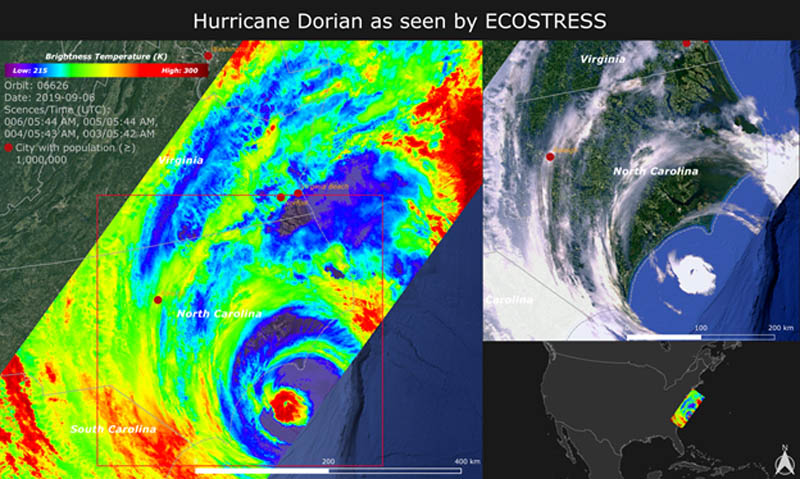 Ecostress image of Dorian