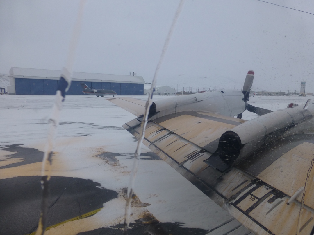 Deicing agent residue on the P-3 wing