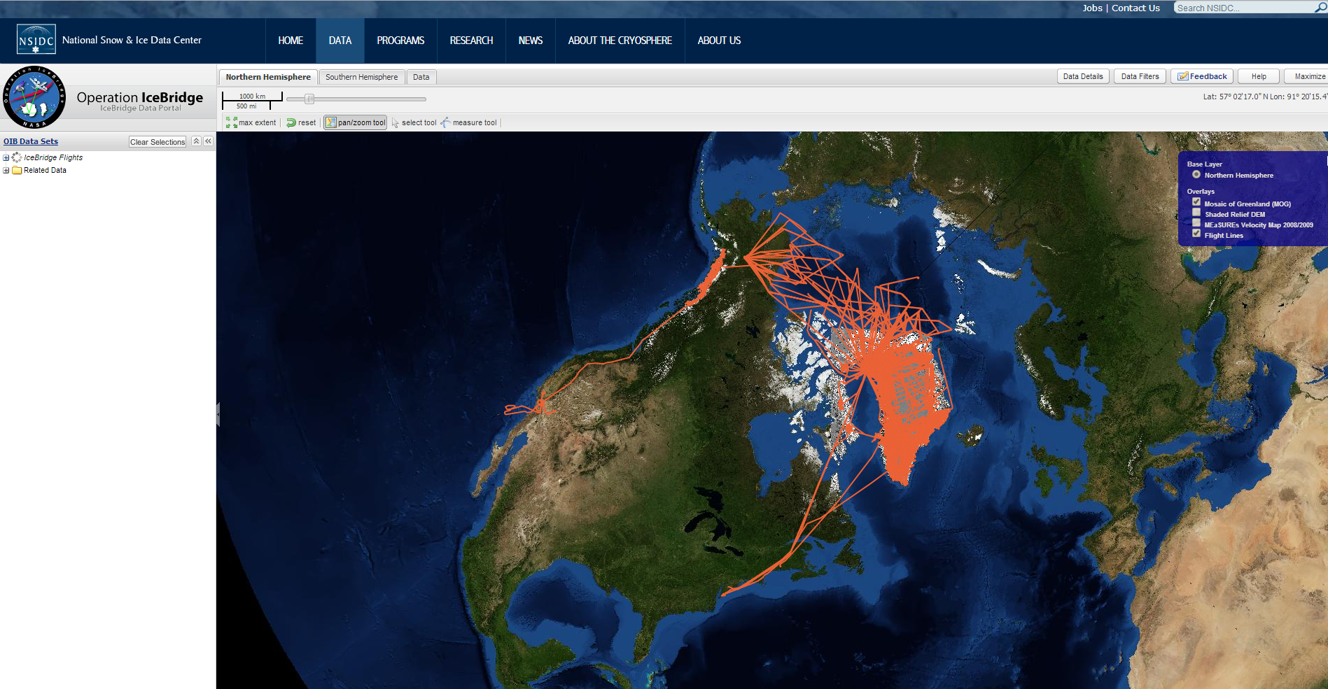 screenshot of IceBridge data portal page