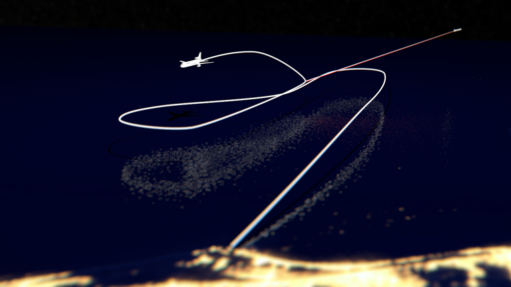 An artistic representation of the Northrop Grumman L-1011 Stargazer flight path and Pegasus XL rocket launch trajectory. Please note: Images are not to scale.