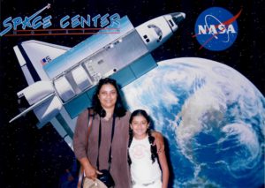 Tanya Gupta and her mother at Space Center Houston in 2005