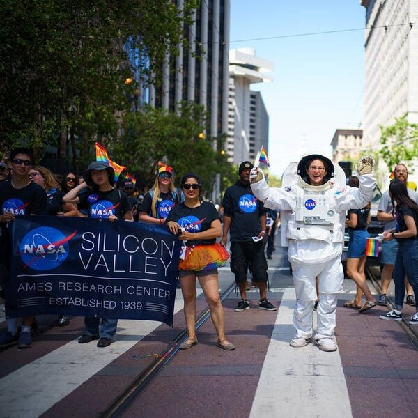 The NASA Ames LGBTQ+ Advisory Group participated in the 2019 San Francisco Pride Parade as a part of an annual tradition. (NASA Ames Research Center).