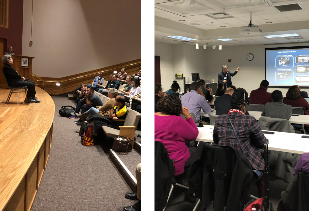 Retired NASA Employee Joann Morgan briefing students at Montana State University for NASA Days. Jose Nunez briefing students at Morehouse School of Medicine during NASA Days (NASA/Priscilla Moore). 