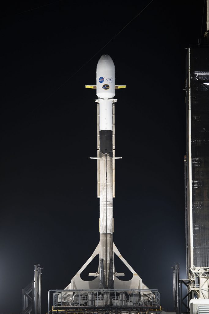 Falcon 9 rocket and IXPE spacecraft at the launch pad