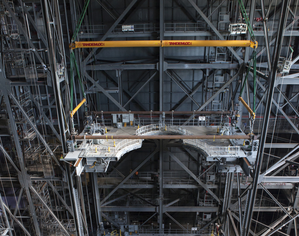 The g-level work platforms are installed in the Vehicle Assembly Building High Bay 3.