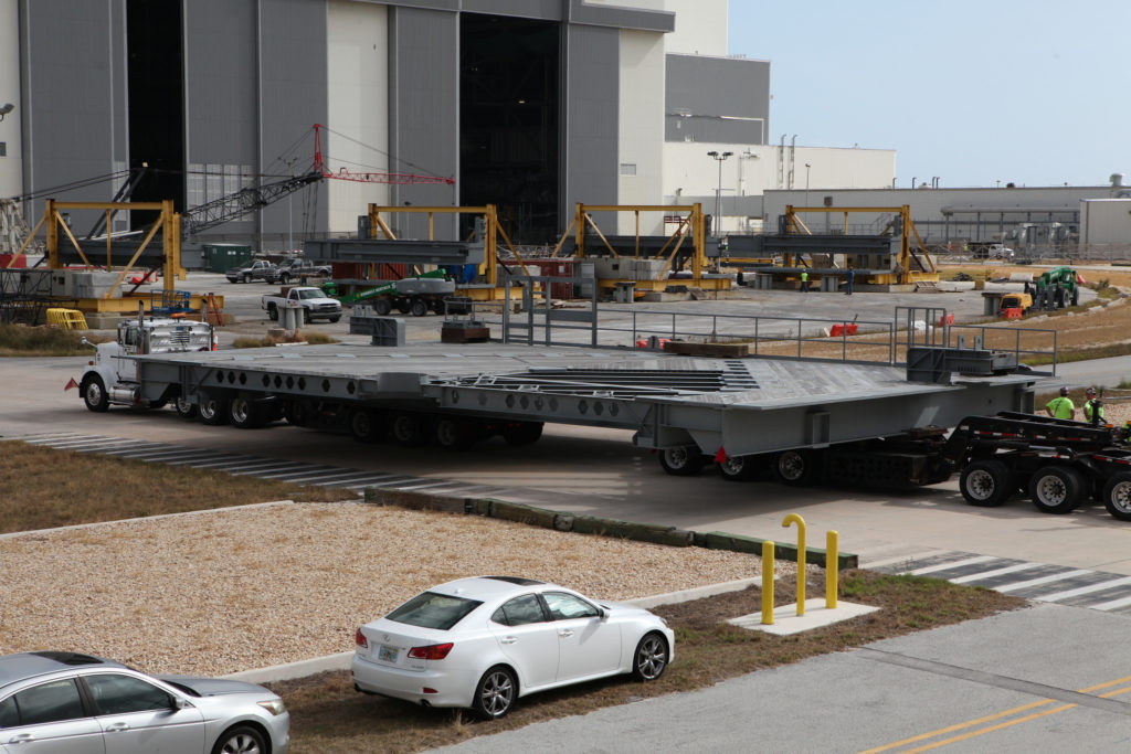 Work platform A north arrived at Kennedy Space Center in Florida on Dec. 13.