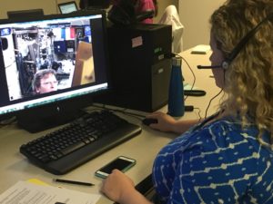 Veggie Project Manager Nicole Dufour provides real-time instructions to astronaut Peggy Whitson aboard the International Space Station as she initiates the latest Veggie experiment.  Photo credit: NASA