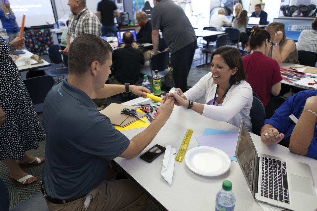 Teachers participate in the Rocketry Engineering Design Challenge during the 2017 GE Foundation High School STEM Integration Conference at the Center for Space Education at NASA's Kennedy Space Center. 