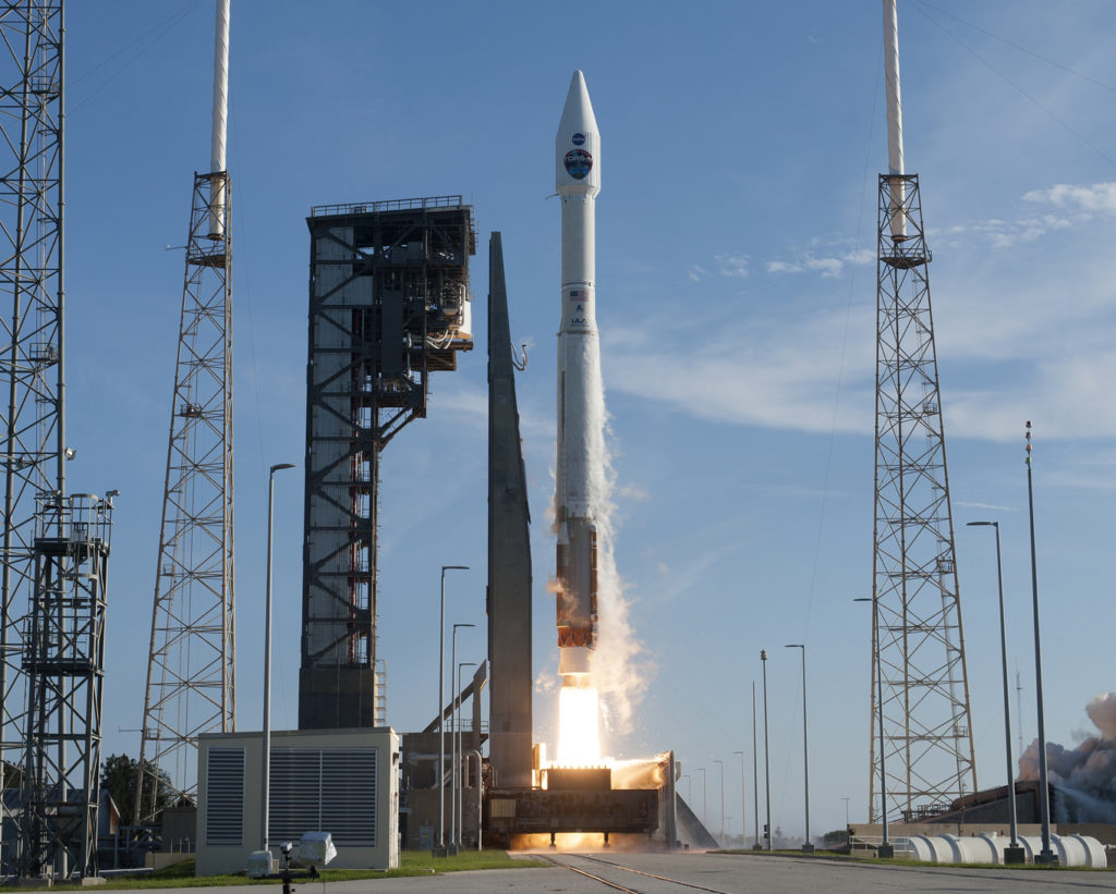 A United Launch Alliance Atlas V rocket lifts off from Space Launch Complex 41 at Cape Canaveral Air Force Station in Florida carrying NASA's Tracking and Data Relay Satellite, TDRS-M.