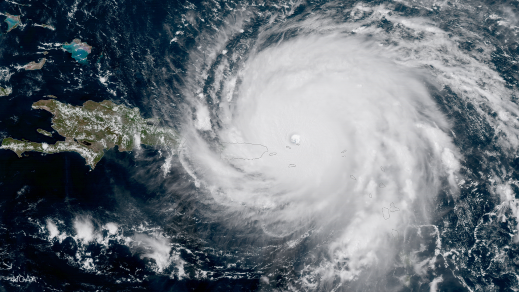 GOES-16 captured this geocolor image of Hurricane Irma -- a category 5 storm with winds as high as 185 miles per hour -- today at about 3:15 pm (eastern), September 6, 2017. Irma is forecast to remain a powerful category 4 or 5 hurricane during the next couple of days.