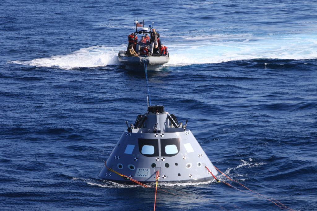 Orion Underway Recover Test 6 aboard the USS Anchorage in the Pacific Ocean.