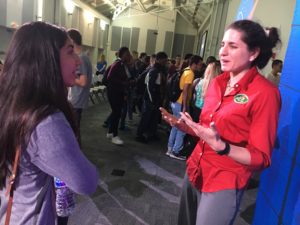 Nicole Figueroa, a Pine Ridge High School student, speaks with Gioia Massa, a life sciences project scientist at KSC, after an event that highlighted NASA’s partnership with The Fairchild Challenge to efforts to identify plants suitable for growing in space.