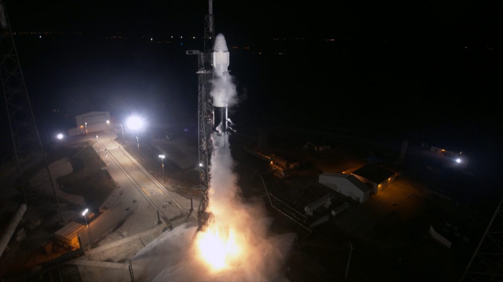 Liftoff of the SpaceX Falcon 9 rocket and Dragon spacecraft on the company's 17th mission to deliver cargo and supplies to the International Space Station