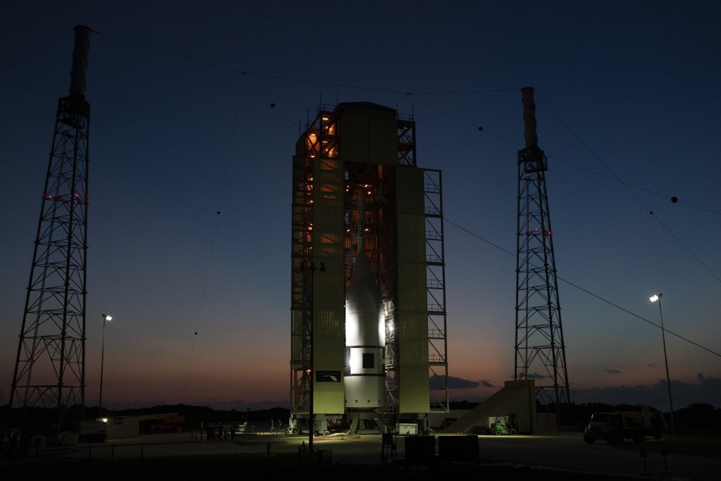 A test version of NASA’s Orion crew module is ready for rollback at Launch Complex 46 at Cape Canaveral Air Force Station in Florida. During a Launch Readiness Review on June 28, the team preparing to launch Orion’s Ascent Abort-2 flight test gave a “go” to proceed to launch on Tuesday, July 2.