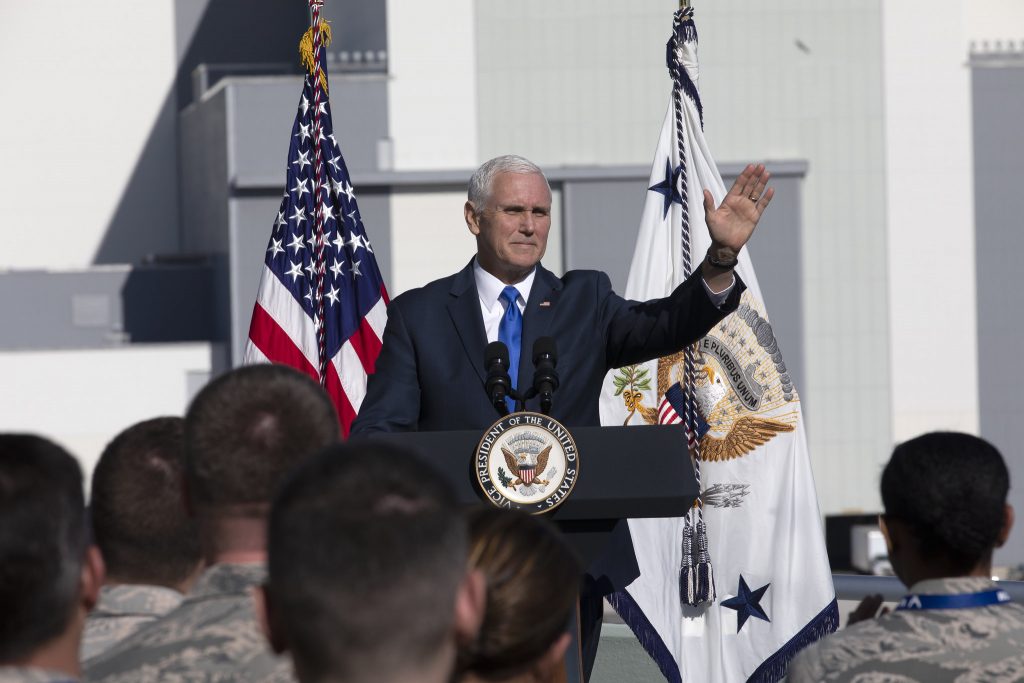 Vice President Mike Pence speaking at Kennedy Space Center in December 2018.