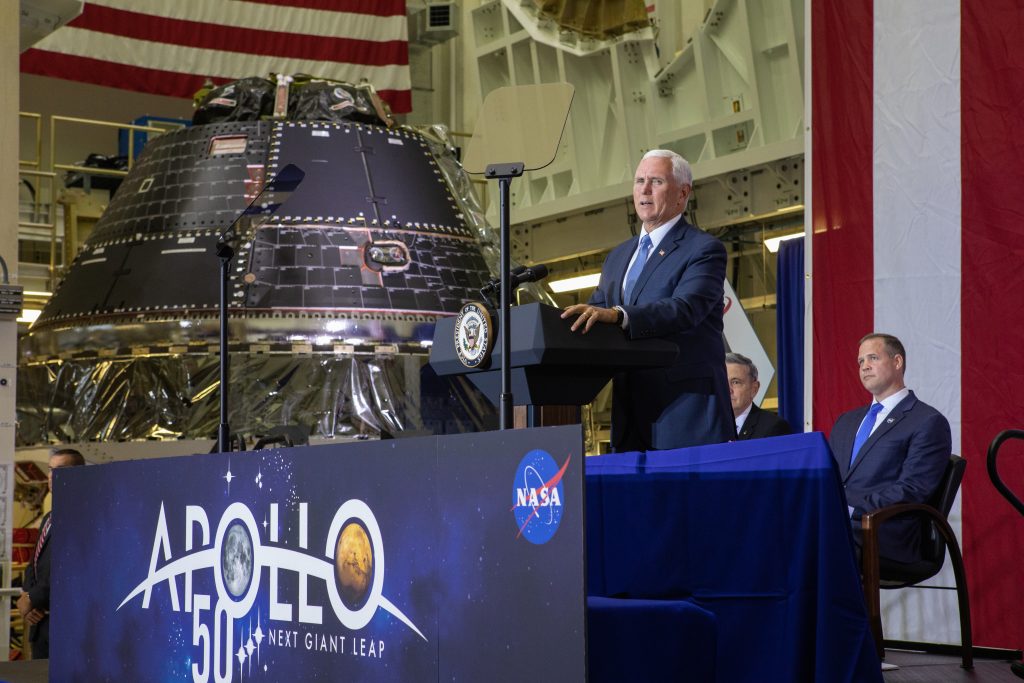 Vice President Mike Pence speaks at Kennedy Space Center on July 20, 2019