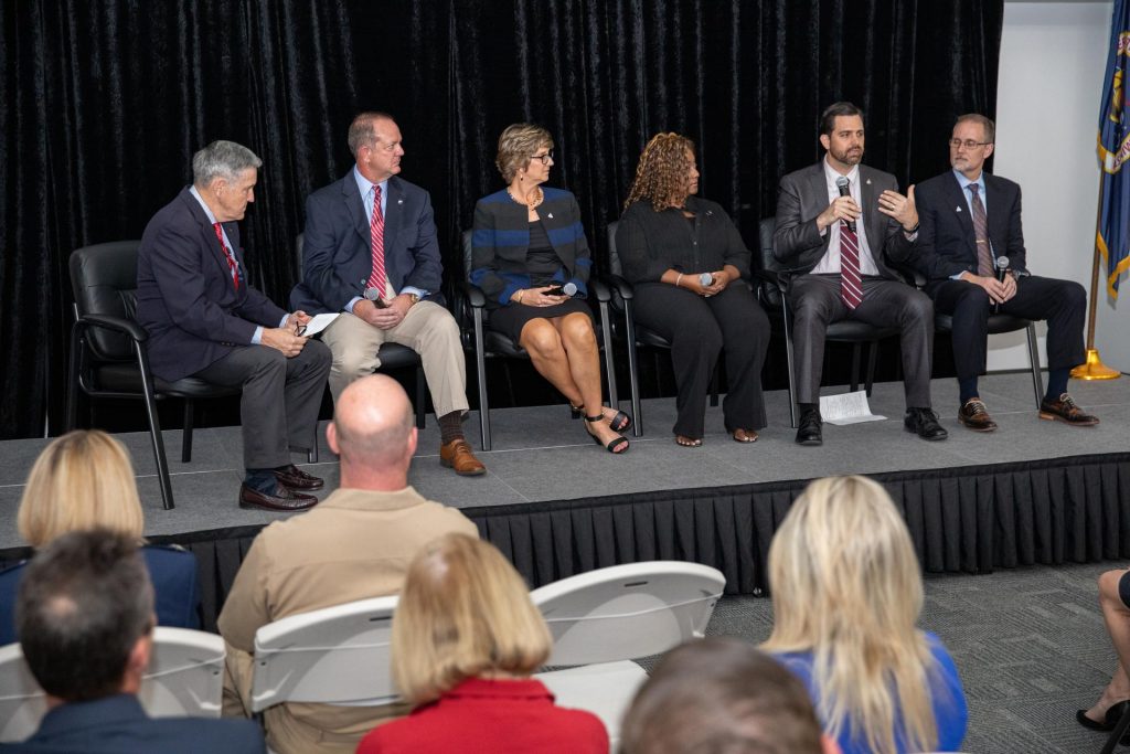 NASA Kennedy Space Center Director Bob Cabana, far left, moderates a panel discussion with senior leaders of NASA and center programs during a Community Leaders Update on Feb. 18, 2020, at the Kennedy Space Center Visitor Complex. 