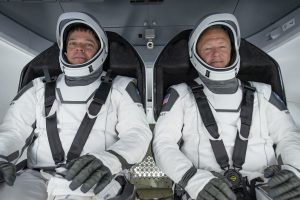 NASA astronauts Robert Behnken and Douglas Hurley participate in a SpaceX test of crew flight hardware