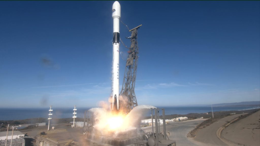 A SpaceX Falcon 9 rocket with the Sentinel-6 Michael Freilich satellite launches on Nov. 21, 2020, from Space Launch Complex 4E at Vandenberg Air Force Base in California