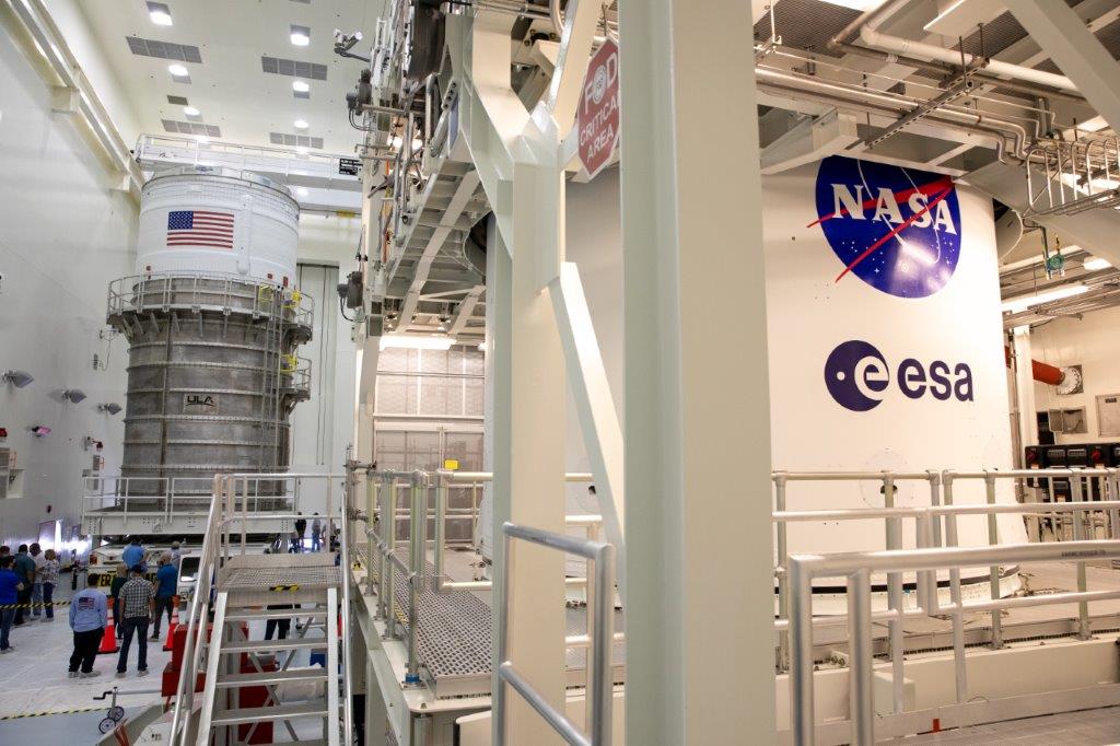 The ICPS is inside the Multi-Payload Process Facility at Kennedy Space Center on Feb. 18, 2021.