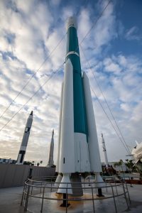 During a ribbon-cutting ceremony, the last United Launch Alliance Delta II rocket joins the lineup of historic launch vehicles in the Rocket Garden at the Kennedy Space Center Visitor Complex in Florida, on March 23, 2021. 