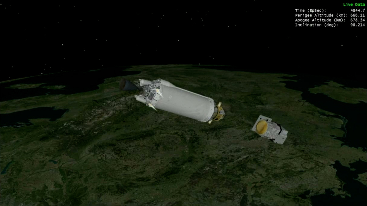 A graphic of Landsat 9 shows successful separation from the United Launch Alliance Centaur upper stage just over an hour and 20 minutes after liftoff.