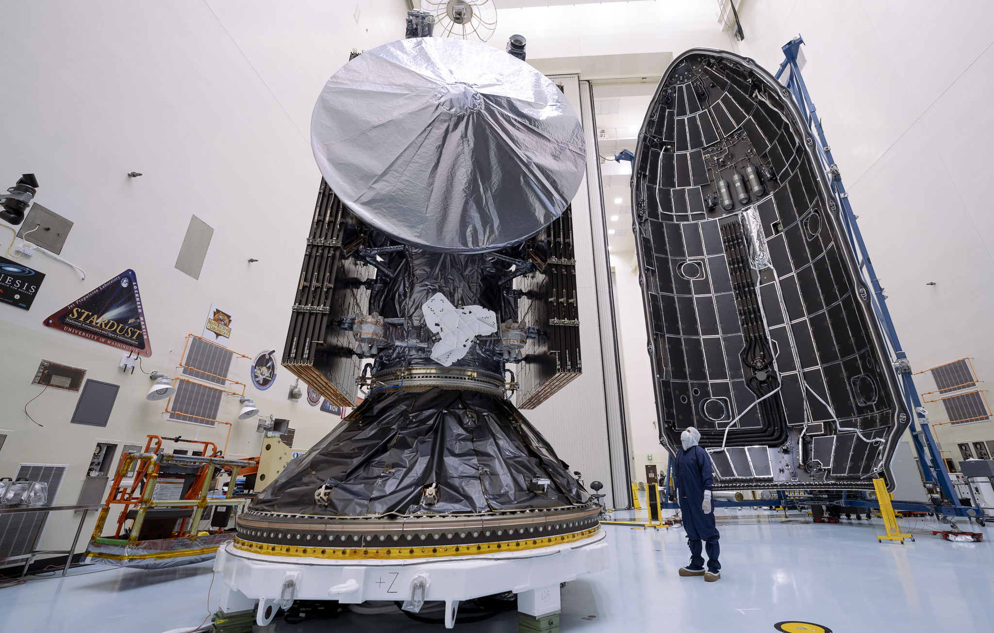 In the leadup to launch, technicians encapsulated NASA’s Europa Clipper spacecraft inside SpaceX’s Falcon Heavy payload fairing in the Payload Hazardous Servicing Facility at NASA’s Kennedy Space Center in Florida. 