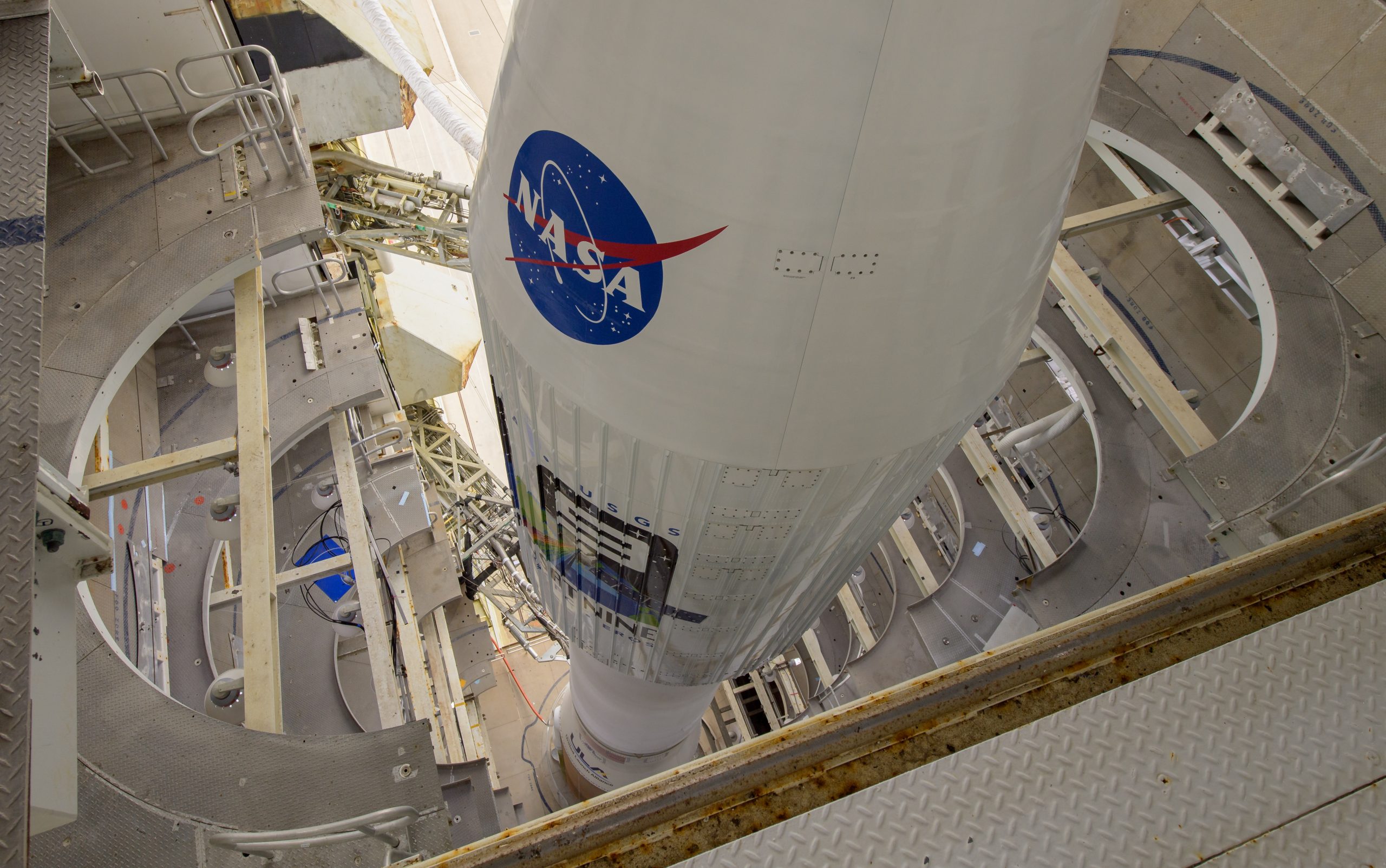 The United Launch Alliance Atlas V rocket with the Landsat 9 satellite onboard is seen, Sunday, Sept. 26, 2021, at Vandenberg Space Force Base in California.