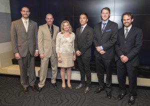 NASA's 2012 PECASE winners (From left: Patrick Taylor, Douglas Hoffman, Randall McEntaffer, Joshua Alwood, and Tamlin Pavelsky) met with Chief Scientist Ellen Stofan (center) at agency headquarters on April 15. 