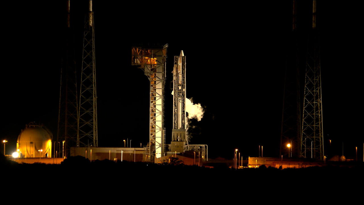 A view of the United Launch Alliance Atlas V 401 rocket on the pad at Space Launch Complex-41 with NASA's Lucy spacecraft.