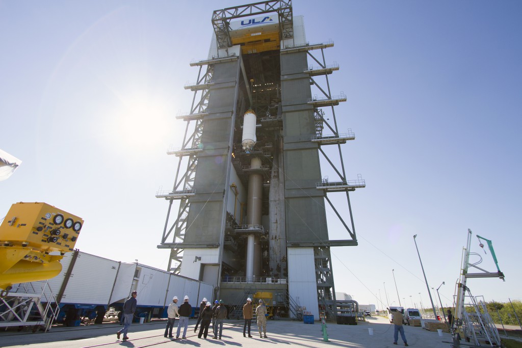 The Centaur stage is lifted by a crane at Space Launch Complex 41