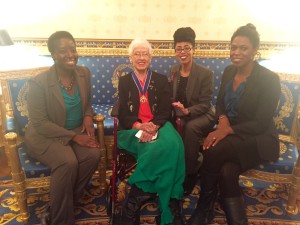 White House Office of Science and Technology staffers meet with Medal of Freedom recipient Katherine Johnson. From left, Afua Bruce, Johnson, Knatokie Ford, and Payton Iheme. (Photo Credit: OSTP)