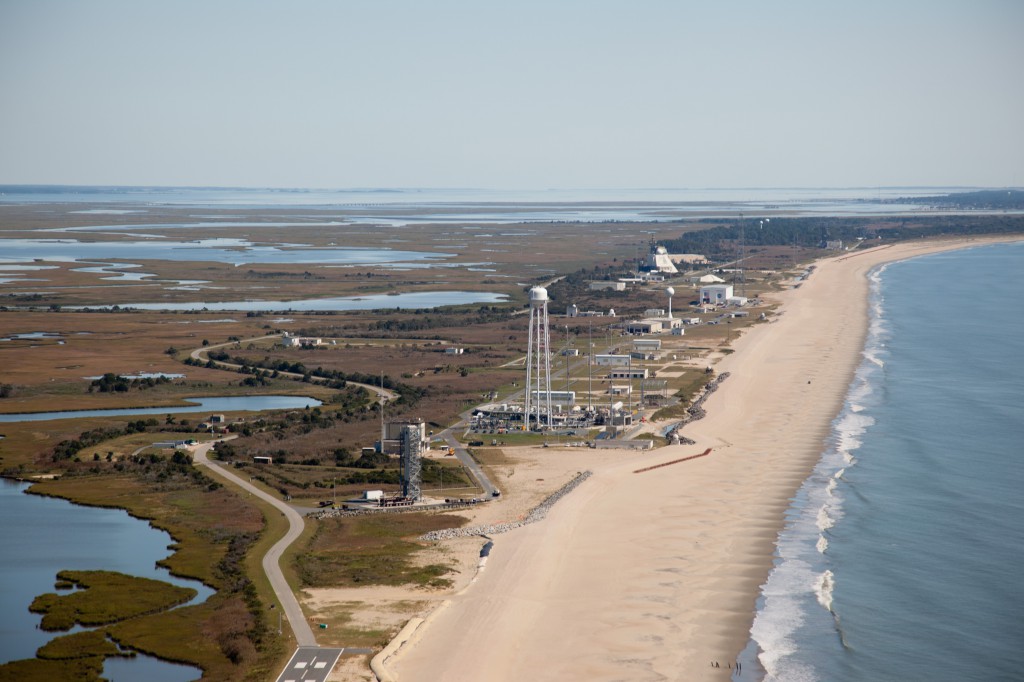 This aerial photograph shows a view of the Wallops Flight Facility's launch range. Credit: NASA