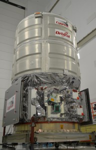 The CRS-3 Cygnus spacecraft at NASA's Wallops Flight Facility in Virginia, prior to being mated to the Antares rocket. Credit: Orbital Sciences Corp.