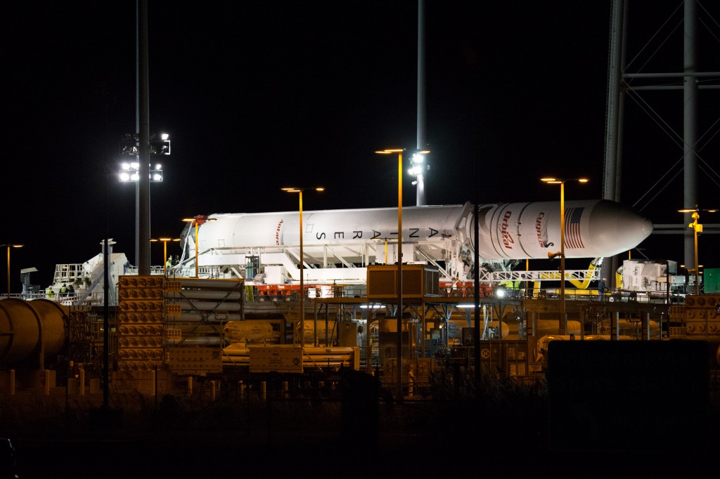 Antares rocket rolls to pad