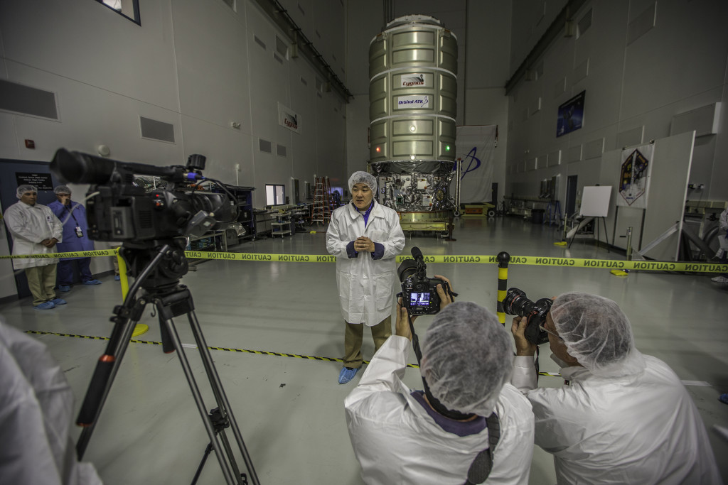 Dan Tani, senior director of Orbital ATK mission and cargo operations in front of Cygnus Cargo Module