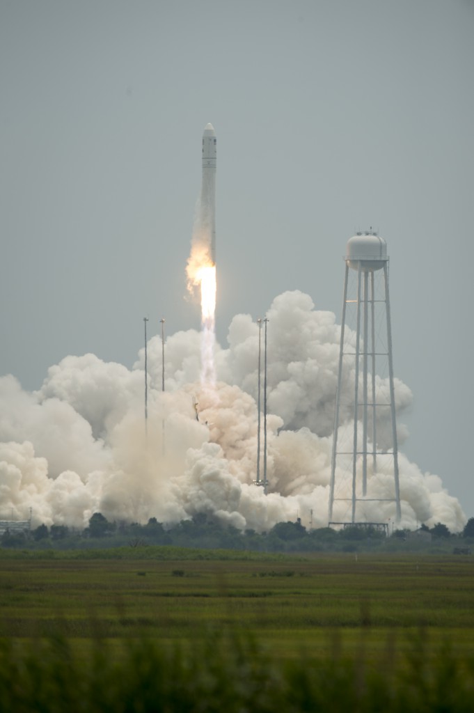 Launch of the Orb-2 mission of a Cygnus cargo spacecraft aboard an Antares rocket on July 13, 2014, from NASA's Wallops Flight Facility in Virginia.