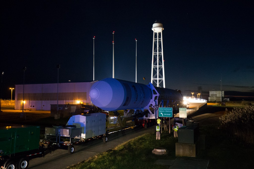 Antares rocket rolls to pad