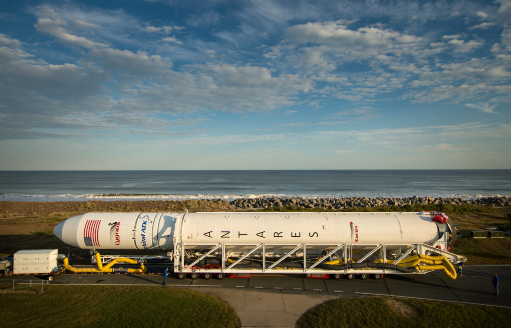 Antares rocket roll-out from Wallops HIF to MARS launch pad on Oct. 13, 2016