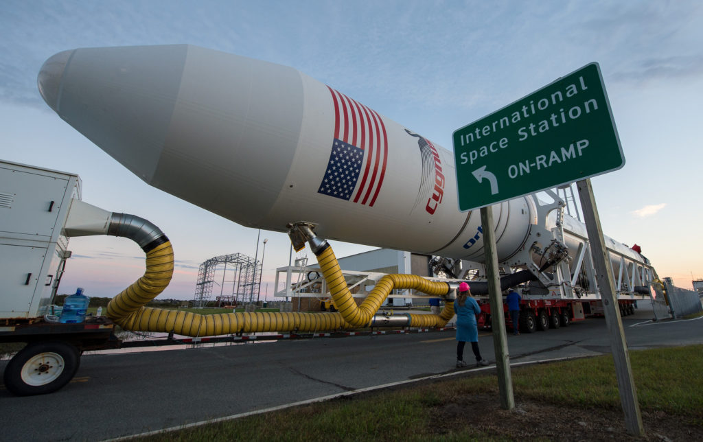 Antares rocket roll-out from Wallops HIF to MARS launch pad on Oct. 13, 2016