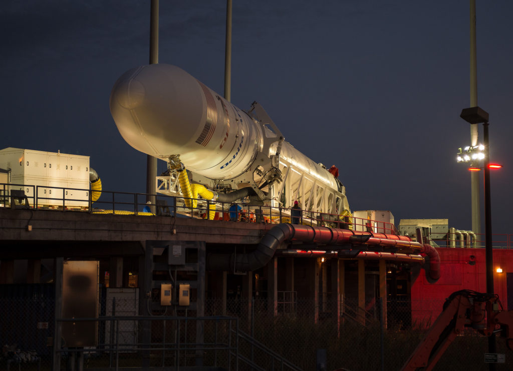 Antares rocket roll-out from Wallops HIF to MARS launch pad on Oct. 13, 2016