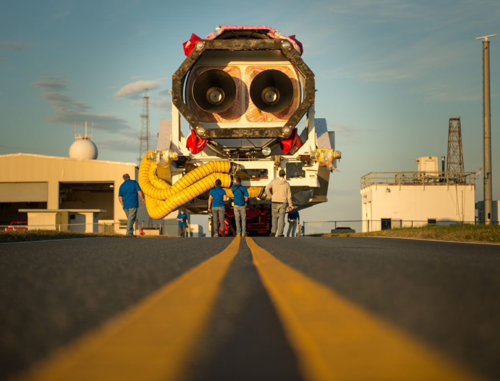 Antares rocket roll-out from Wallops HIF to MARS launch pad on Oct. 13, 2016