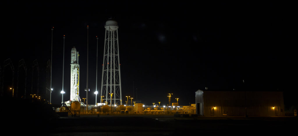 Antares rocket at night