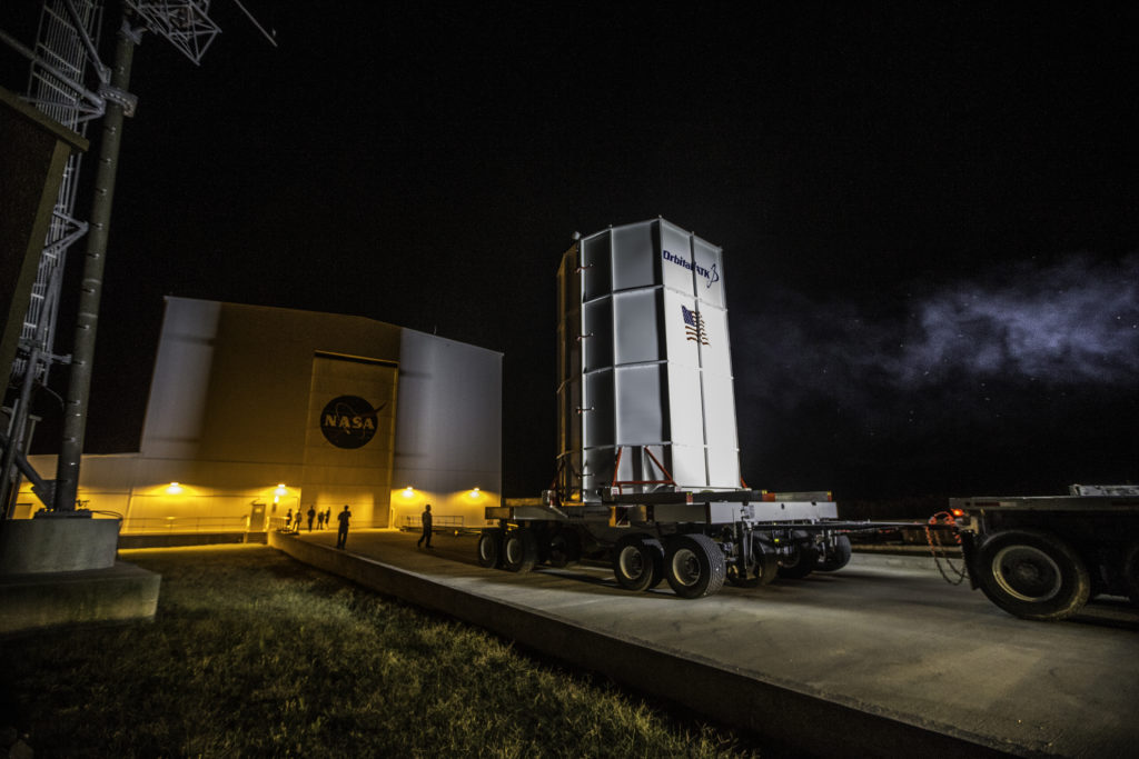 Orbital ATK's Cygnus spacecraft arrived on Oct. 2, 2016 at the Horizontal Integration Facility at NASA's Wallops Flight Facility in Virginia for mating with the Antares rocket. Cygnus is scheduled to launch on the Antares rocket at 8:03 p.m. EDT, Oct. 16, 2016, carrying about 5,100 pounds of cargo to the International Space Station. Credit: NASA